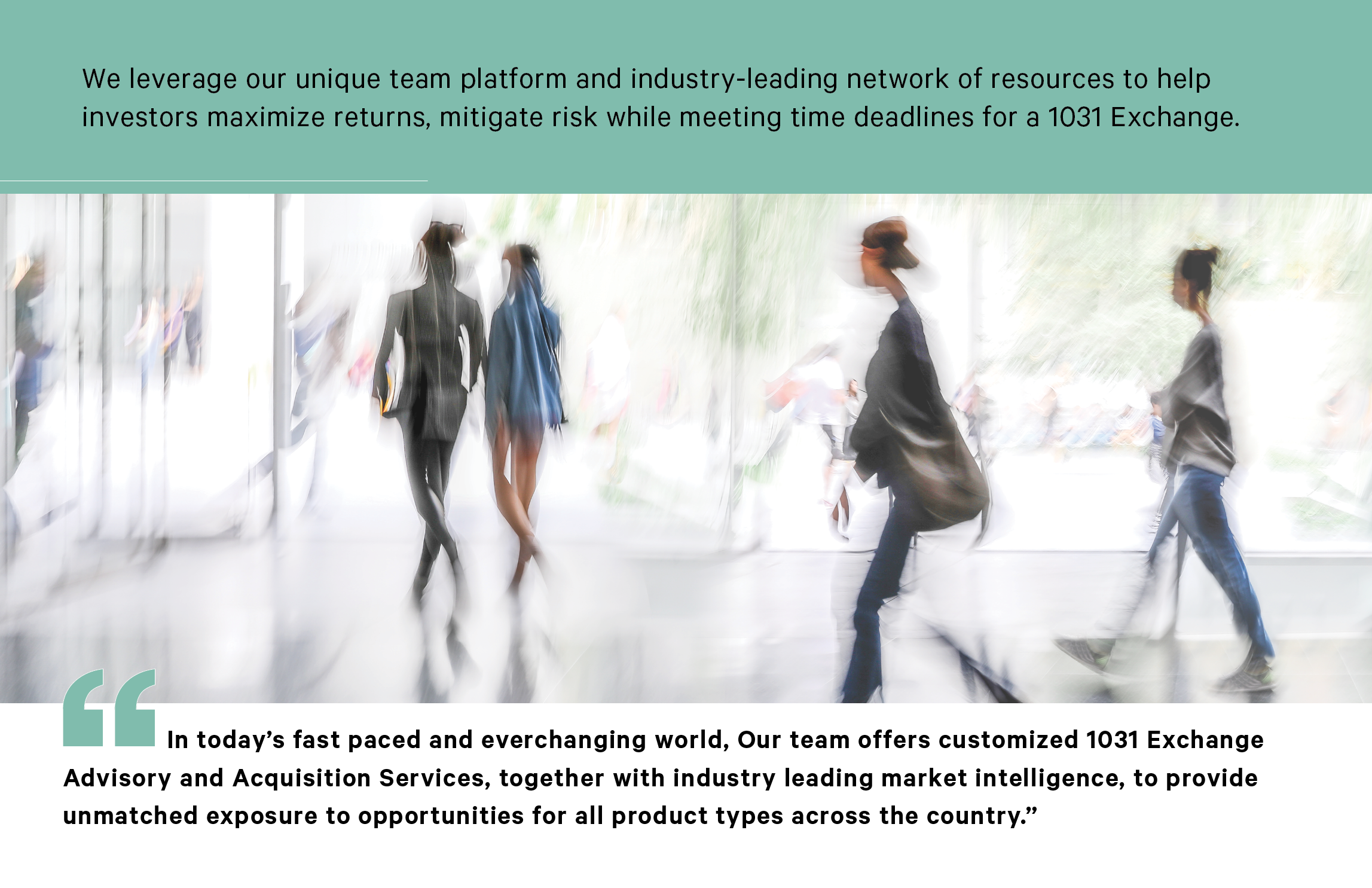 NCRE Advisory team platform: helping investors maximize returns, mitigate risk, and meet 1031 exchange deadlines.