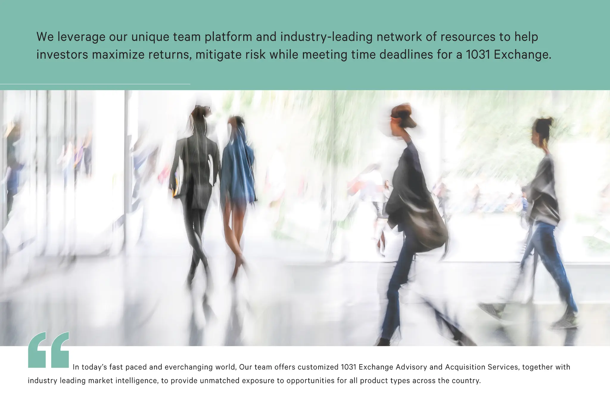 NCRE Advisory team platform: helping investors maximize returns, mitigate risk, and meet 1031 exchange deadlines.